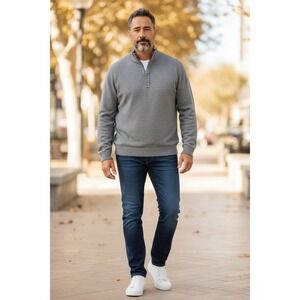 Hart Schaffner Marx Mens Grey Textured 100% Cotton Quarter Zip Pullover XL